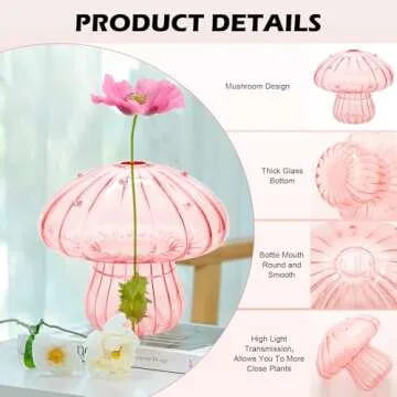 6Pcs Mushroom Vase,Colored Glass Vase,Mushroom Propagation Vases for Plants,Cute Hydroponic Flower Vase,Small Bud Vase,Mushroom Planter Home Office Decor for Women Gift Propagation Station(Color 6)