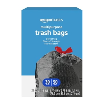 Amazon Basics Flextra Multipurpose Drawstring Trash Bags 30 Gallon