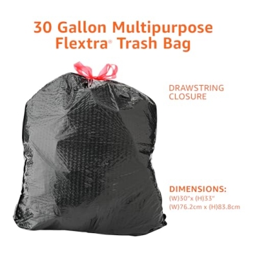 Amazon Basics Flextra Multipurpose Drawstring Trash Bags 30 Gallon