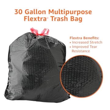 Amazon Basics Flextra Multipurpose Drawstring Trash Bags 30 Gallon