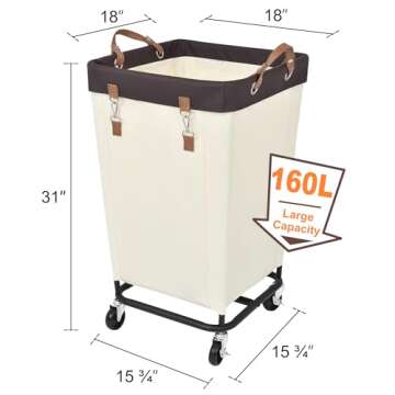 StorageWorks Laundry Hamper with Wheels, 160L Large Hampers for Laundry Rolling Laundry Basket, Dirt...