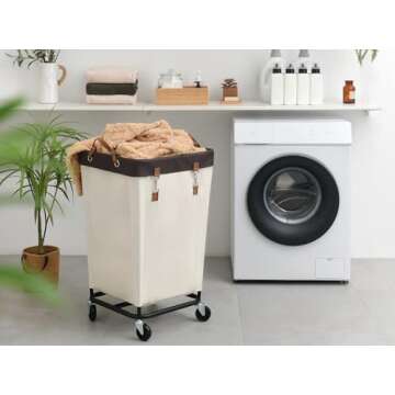 StorageWorks Laundry Hamper with Wheels, 160L Large Hampers for Laundry Rolling Laundry Basket, Dirty Clothes Hamper for Hotel, Home, Closet, Dorm, Beige, 1-Pack