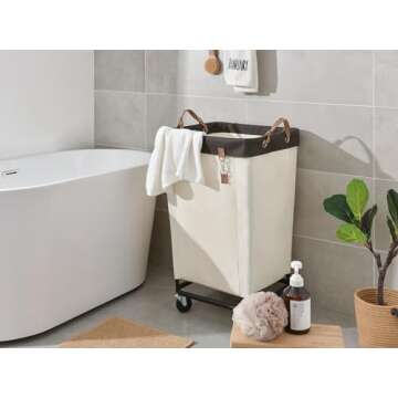 StorageWorks Laundry Hamper with Wheels, 160L Large Hampers for Laundry Rolling Laundry Basket, Dirty Clothes Hamper for Hotel, Home, Closet, Dorm, Beige, 1-Pack