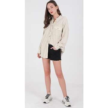 chouyatou Women's Loose Fit Batwing Sleeve Waffle Knit Button Down Shirt Shacket Tops