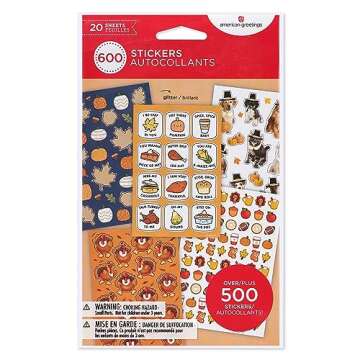 American Greetings 600-Count Thanksgiving Stickers for Kids, Assorted Thanksgiving Themes