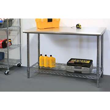 Seville Classics NSF Commercial Stainless Steel Top Work Table Island Utility Cart Prep Station, for Restaurant, Kitchen, Warehouse, Garage, Hotel, Home, Steel, 49" W x 24" D x 35.5" H
