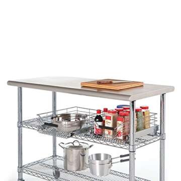 Seville Classics NSF Commercial Stainless Steel Top Work Table Island Utility Cart Prep Station, for Restaurant, Kitchen, Warehouse, Garage, Hotel, Home, Steel, 49" W x 24" D x 35.5" H