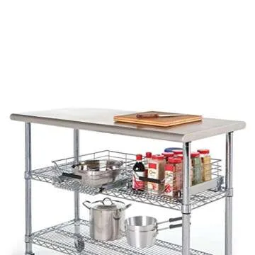 Seville Classics NSF Commercial Stainless Steel Top Work Table Island Utility Cart Prep Station, for Restaurant, Kitchen, Warehouse, Garage, Hotel, Home, Steel, 49" W x 24" D x 35.5" H