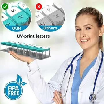 Extra Large Weekly Pill Organizer - XL Vitamin Holder with 7 Detachable AM PM Compartments - Portable Medicine Dispenser for Home and Travel, Big Supplement Container for Weekly or Daily Use, Mint