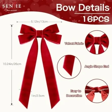 Senjie Velvet Ribbon Bows Set for Christmas Decor