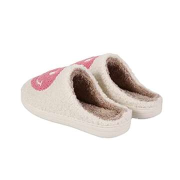 Retro Smile Face Slippers,Soft Plush Comfy Warm Smile Slippers Fluffy Happy House Slippers for Women Slip-on Cozy Indoor Slides Outdoor Winter Cotton Shoes (White and Purple, 44/45,