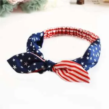 Anclicany American Flag Bandana, Red White Blue Patriotic Bandana for Women 4th of July USA Decorations (Rabbit Ears), Blue,White,Red