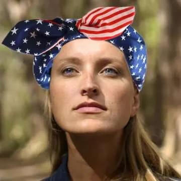 Anclicany American Flag Bandana, Red White Blue Patriotic Bandana for Women 4th of July USA Decorations (Rabbit Ears), Blue,White,Red