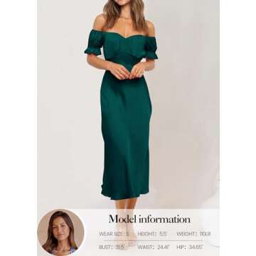 KIRUNDO Women's 2024 Summer Satin Midi Dress Off Shoulder Wrap Ruched Wedding Guest Party Cocktail F...
