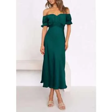Elegant Off Shoulder Satin Midi Dress for Summer Events