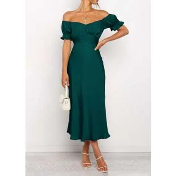 Elegant Off Shoulder Satin Midi Dress for Summer Events