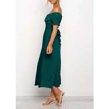 Elegant Off Shoulder Satin Midi Dress for Summer Events