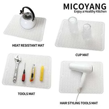 MicoYang Silicone Dish Drying Mat for Multiple Usage,Easy clean,Eco-friendly,Heat-resistant Silicone Mat for Kitchen Counter or Sink,Refrigerator or Drawer liner White L 16 inches x 12 inches