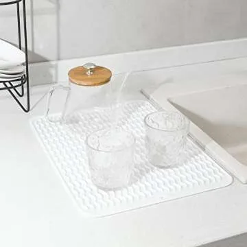 MicoYang Silicone Dish Drying Mat for Multiple Usage,Easy clean,Eco-friendly,Heat-resistant Silicone Mat for Kitchen Counter or Sink,Refrigerator or Drawer liner White L 16 inches x 12 inches