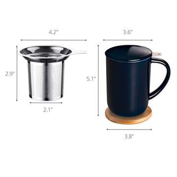 CEEFU Porcelain Tea Mug with Infuser and Lid, Teaware with Filter and Coaster, Loose Leaf Tea Cup St...