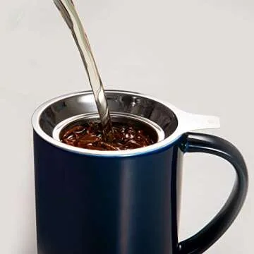 CEEFU Porcelain Tea Mug with Infuser and Lid, Teaware with Filter and Coaster, Loose Leaf Tea Cup Steeper Maker, 16 OZ for Tea/Coffee/Milk/Women/Office/Home/Gift (Navy Blue)