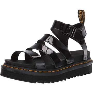 Dr. Martens Women's Blaire Fisherman Sandal, Black Patent Lamper,