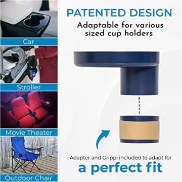 My Travel Tray Round, USA Made. Easily Convert Your existing Cup Holder to a Tray and Cup Holder for use in a Car Seat, Booster, Stroller, Golf Cart and Anywhere You Have a Cup Holder! - Navy