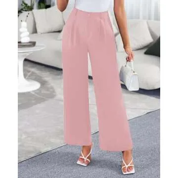 GRAPENT Wide Leg Pants for Women Work Business Casual High Waisted Dress Pants Flowy Trousers Office Slacks with Elastic Back Waist Y2K Powder Pink XX-Large Size 20 Size 22