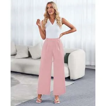 GRAPENT Wide Leg Pants for Women Work Business Casual High Waisted Dress Pants Flowy Trousers Office Slacks with Elastic Back Waist Y2K Powder Pink XX-Large Size 20 Size 22