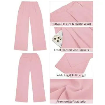 GRAPENT Wide Leg Pants for Women Work Business Casual High Waisted Dress Pants Flowy Trousers Office Slacks with Elastic Back Waist Y2K Powder Pink XX-Large Size 20 Size 22