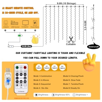 Dubh Fairy 300LED Curtain Lights - 8 Modes USB