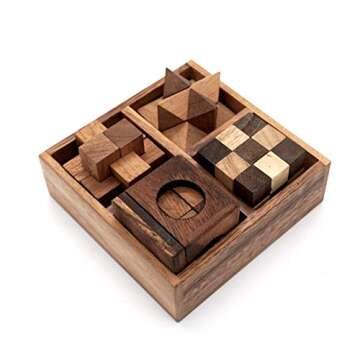 BSIRI Wooden Puzzle Box Set (4 Games) - Challenging Brain Teasers 3D Puzzles for Adults, Interlockin...