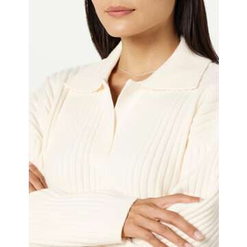 The Drop Women's Marcy Ribbed Collar Relaxed Pullover, Ivory, L