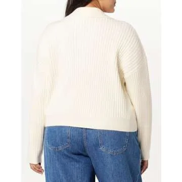 The Drop Women's Marcy Ribbed Collar Relaxed Pullover, Ivory, L