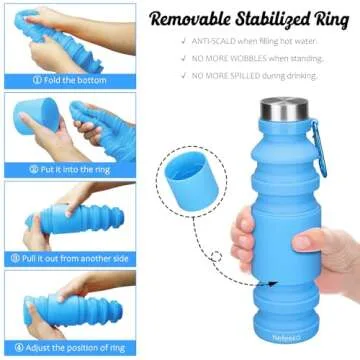 Nefeeko Collapsible Water Bottle, 18floz Reuseable BPA Free Silicone Foldable Water Bottles for Travel Gym Camping Hiking, Portable Leak Proof Sports Water Bottle with Carabiner