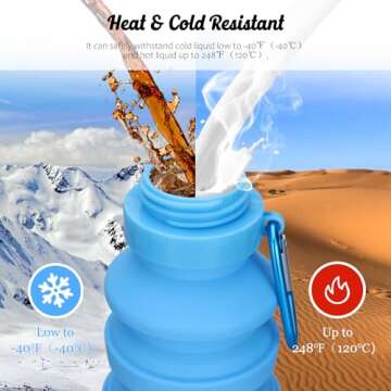 Nefeeko Collapsible Water Bottle, 18floz Reuseable BPA Free Silicone Foldable Water Bottles for Travel Gym Camping Hiking, Portable Leak Proof Sports Water Bottle with Carabiner