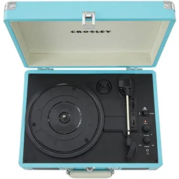 Crosley CR8005F-TU Cruiser Plus Vintage 3-Speed Bluetooth in/Out Suitcase Vinyl Record Player Turntable, Turquoise/White