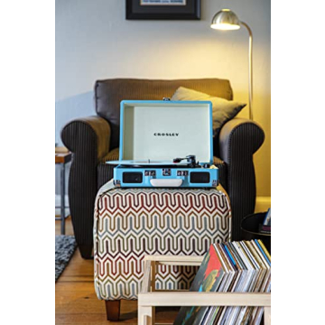Crosley CR8005F-TU Cruiser Plus Vintage 3-Speed Bluetooth in/Out Suitcase Vinyl Record Player Turntable, Turquoise/White