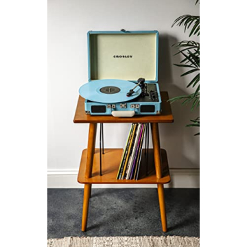 Crosley CR8005F-TU Cruiser Plus Vintage 3-Speed Bluetooth in/Out Suitcase Vinyl Record Player Turntable, Turquoise/White