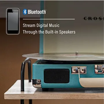Crosley CR8005F-TU Cruiser Plus Vintage 3-Speed Bluetooth in/Out Suitcase Vinyl Record Player Turntable, Turquoise/White