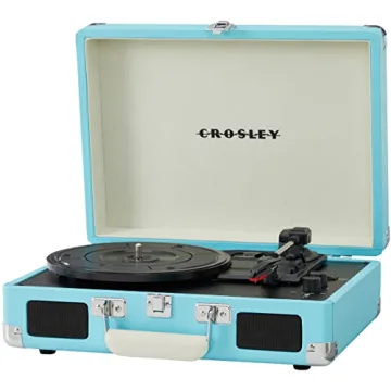 Crosley CR8005F-TU Cruiser Plus Vintage 3-Speed Bluetooth in/Out Suitcase Vinyl Record Player Turntable, Turquoise/White