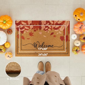 TYUU Fall Door Mat Autumn Welcome Mat for Front Door Outdoor Entrance Doormat Coir Dirt Trapper with...