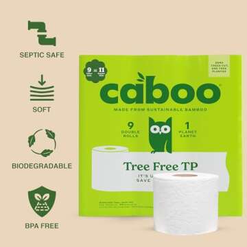 Caboo Tree Free Toilet Paper - Septic Safe, Gentle 2-Ply, 9 Double Rolls