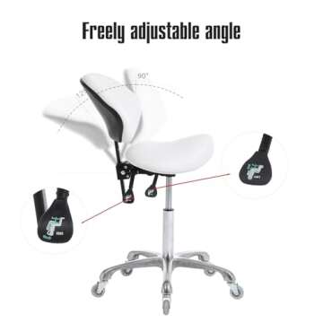 FRNIAMC Ergonomic Saddle Stool Rolling Adjustable, Hydraulic Heavy-Duty (350 lbs) Stool Chair for Dental Lab Salon Massage Studio Office(White, With Backrest)