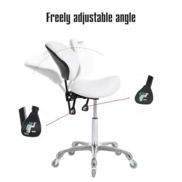 FRNIAMC Ergonomic Saddle Stool Rolling Adjustable, Hydraulic Heavy-Duty (350 lbs) Stool Chair for Dental Lab Salon Massage Studio Office(White, With Backrest)