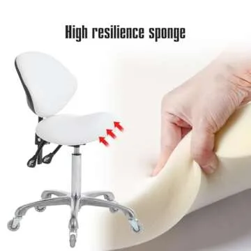 FRNIAMC Ergonomic Saddle Stool Rolling Adjustable, Hydraulic Heavy-Duty (350 lbs) Stool Chair for Dental Lab Salon Massage Studio Office(White, With Backrest)