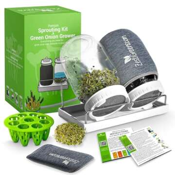 Premium Sprouts Growing Kit & Green Onion Regrower with 2 Mason Jars & Superior Sprout lids, Premium...
