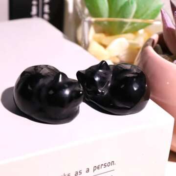 QINJIEJIE Cute Black Obsidian Cat Decor - Perfect Gift!