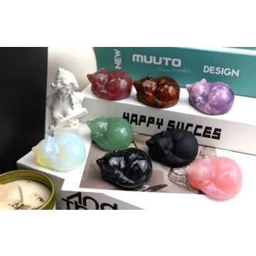 QINJIEJIE Cute Black Obsidian Cat Decor - Perfect Gift!