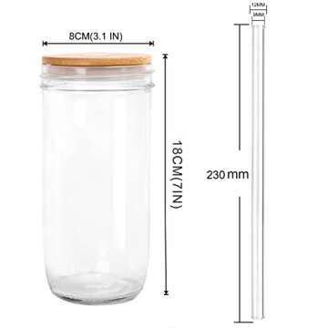 ANOTION Mason Jar Drinking Glasses with Lid and Straw, 24oz Wide Mouth Cup Reusable Tumbler Smoothie...